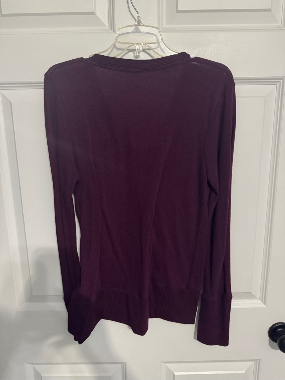Trio of Women's V-Neck Button Cardigan Sweaters- Green, Plum, Orange - Picture 5 of 7